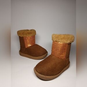 Brown and Gold Sequin Boots